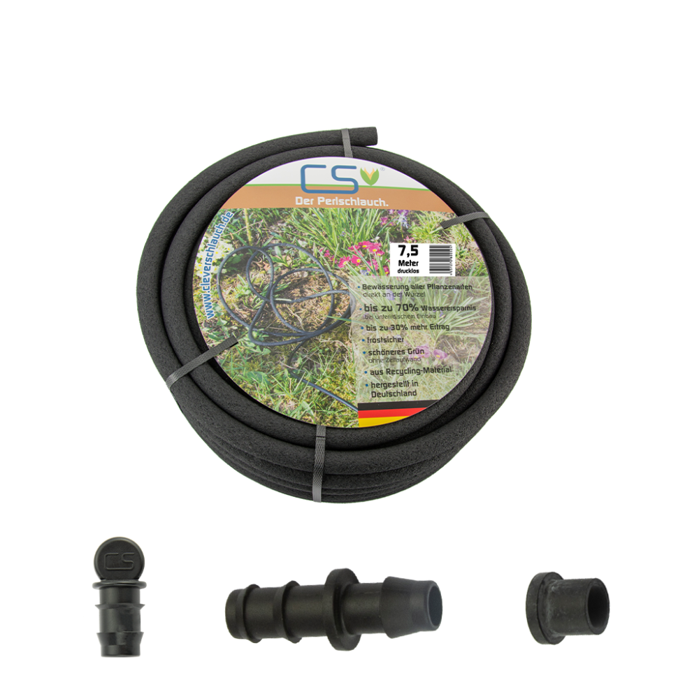 20 M CS Perlschlauch Drucklos Für Gartenbewässerung – Mit Schnellanschluss Und Endstopfen, Für Regentonne, 1/2 Zoll, Wassersparend