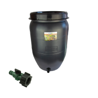 CS Drehdeckelfass 120 Liter grau mit Tankdurchführung und Regulierventil für die drucklose Bewässerung