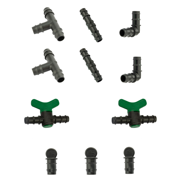 CS Verbinder Set 11-teilig mit Zwischenhahn – Zubehör für CS Perlschlauch Premium, Profi & Drucklos