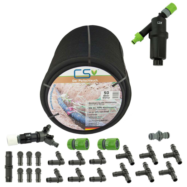 CS Perlschlauch Startup 50m mit Wasserfilter und Druckminderer