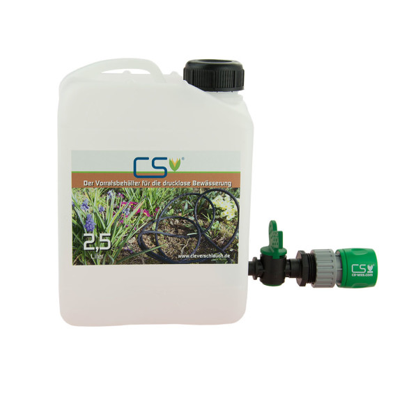 CS Wasser-Vorratsbehälter 2,5L mit Absperrhahn und Schnellschlauchstück für die drucklose Bewässerung